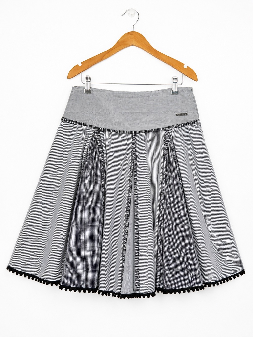 DEPT Striped Pleated Cotton Blend Skater Skirt Size S